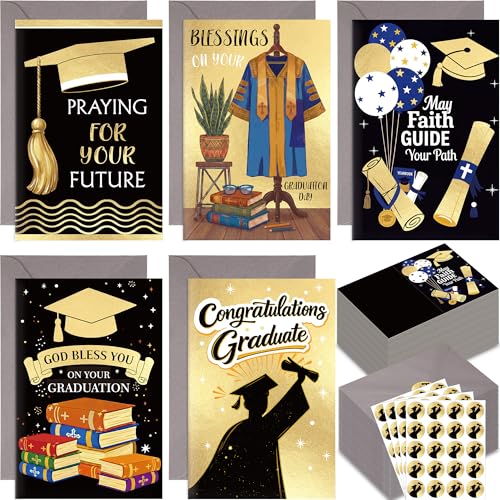Eaasty 50 Sets Christian Graduation Greeting Cards with Envelopes Stickers - style: Christian Graduation