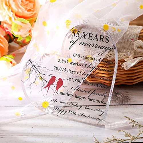 Qunclay 55th Years of Marriage Gift Wedding Anniversary Souvenir Heart Marriage Keepsake Decoration Present for Couple Parent Women Mom Husband Wife He She Friend Grandparents - style: 55th