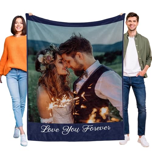 D-Story Custom Blanket with Photos Text Personalized Blankets and Throws Customized Fleece Picture Blanket for Adult Kid Funny Birthday Gifts for Couple Wife Husband Family - color: B-1 Photos