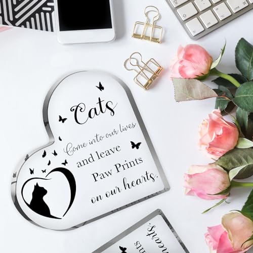 Cat Bereavement & Remembrance Gifts - Sympathy Memorial Heart Shaped Acrylic Decor Sign for Loss of Cat - style: 015