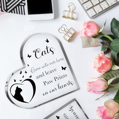 Cat Bereavement & Remembrance Gifts - Sympathy Memorial Heart Shaped Acrylic Decor Sign for Loss of Cat - style: 015