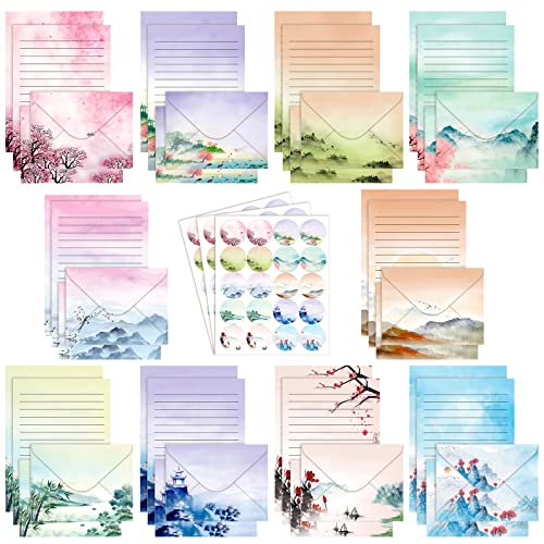 TaoBary 160 Pcs Ink Painting Stationery Paper and Envelopes Set - size: 5.5 x 8.25 Inch, style: Ink Painting