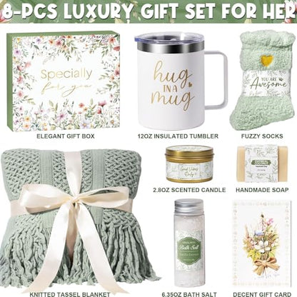 Self Care Get Well Soon Gift Baskets for Women Birthday Gifts Care Package - color: Sage Green