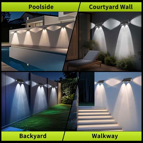 6 Pack 3-Way Solar Fence Lights Outdoor Warm White Cool White | 3-way Solar Deck Lights, Fence Light, 3CCT, IP65 Waterproof, for Outside Stairs Backyard