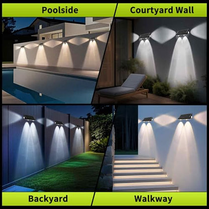 6 Pack 3-Way Solar Fence Lights Outdoor Warm White Cool White | 3-way Solar Deck Lights, Fence Light, 3CCT, IP65 Waterproof, for Outside Stairs Backyard