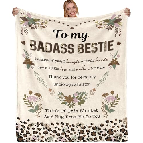 Leopard Badass Bestie Gift, Badass Bestie Blanket, Leopard Sisters Gift, Sister Blanket, Sister Gifts from Sister, Gifts for Best Friends - Super Soft Flannel Blanket 50" x 60" - color: Besties