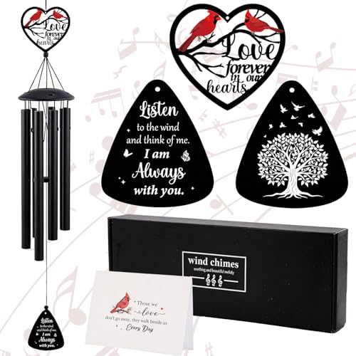 Cardinal Memorial Wind Chimes - Loss of Loved One Sympathy Gifts | Metal Windchime for Outdoor in Memory of Mother Father Grandparents Yard Patio Burial Decor Remembrance Bereavement Gift
