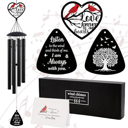 Cardinal Memorial Wind Chimes - Loss of Loved One Sympathy Gifts | Metal Windchime for Outdoor in Memory of Mother Father Grandparents Yard Patio Burial Decor Remembrance Bereavement Gift