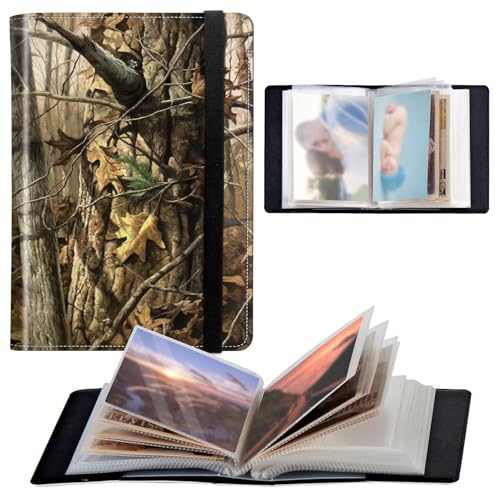 Photo Album 4x6 120 Pockets Photos with Elastic Band, PU Leather Photo Books Small Mini Capacity Picture Album for Family Wedding Travel Anniversary Baby Vacation Pictures, Camouflage Tree - color: Camouflage Tree