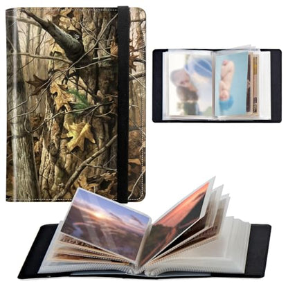 Photo Album 4x6 120 Pockets Photos with Elastic Band, PU Leather Photo Books Small Mini Capacity Picture Album for Family Wedding Travel Anniversary Baby Vacation Pictures, Camouflage Tree - color: Camouflage Tree