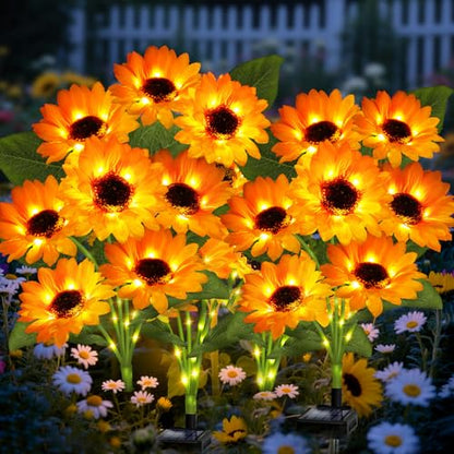 ANGMLN Solar Garden Lights 4 Pack 24 Solar Sunflower Lights Fall Decor - color: 6 Head Sunflower