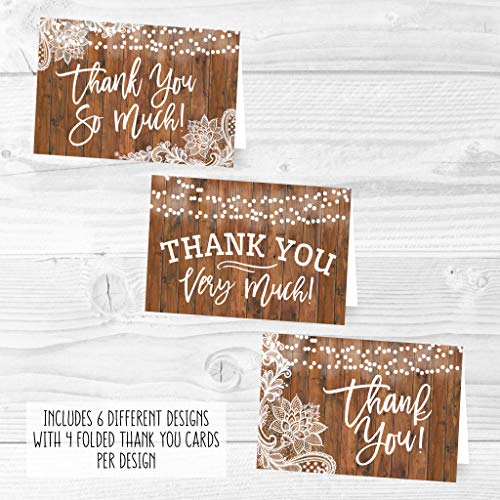 24 Bulk Thank You Cards with Envelopes Blank Cute Thank You Cards | Wood Lights 6 x 4 Appreciation Card for Weddings, Valentines, Anniversary, Small Business, Engagement & Bridal Shower - color: Wood Lights 24 pcs