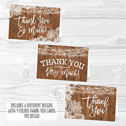 24 Bulk Thank You Cards with Envelopes Blank Cute Thank You Cards | Wood Lights 6 x 4 Appreciation Card for Weddings, Valentines, Anniversary, Small Business, Engagement & Bridal Shower - color: Wood Lights 24 pcs