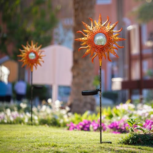 TAKE ME Sun Solar Lights Garden Outdoor Waterproof Metal Stakes for Patio Yard Walkway LawnPatio Mothers Day Gifts Mom Wife Grandma (Red Sun)