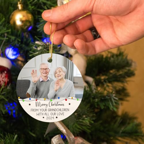 Personalized Grandparents Photo Christmas Ornament - Custom Picture Grandpa and Grandma Xmas Ornaments from Grandchildren - color: Merry Christmas Grandparents Ornament
