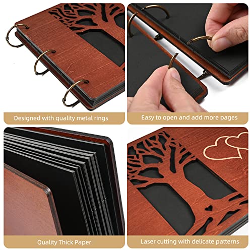 Family Scrapbook Album Photo Scrapbook Albums | Premium Wooden Family Photo Album Kit with 100 Pages Family Tree Memory Scrap Book for Grandma Mom Gift Baby Shower - color: Family Scrapbook