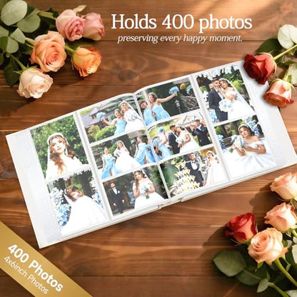 Wedding Photo Album 4x6 400 Pockets, Beige Linen Memory Book Gift - color: Beige with White inner pages