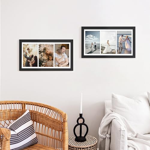 DUENPY 8x16 Collage Picture Frame Displays Three 5x7 inch Photos Black - color: Black, size: 8x16（5x7 opening）