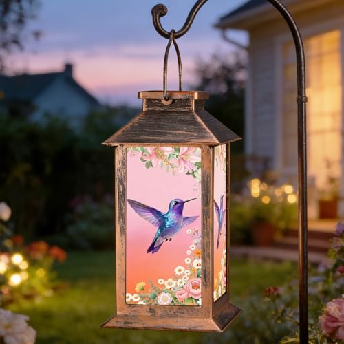 Hummingbird Garden Deco Solar Lanterns Outdoor Waterproof,Metal Hanging Decorative Solar Lights,Mothers Day Gifts,Birthday Gifts for Women Mom Grandma,Gardening Gifts for Yard,Patio, Lawn,Tabletop - style: Style_ Hummingbird