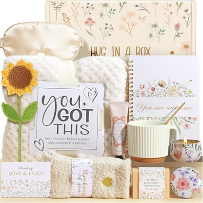Get Well Soon Gifts Baskets for Women Self Care Package After Surgery Gifts | Feel Better Hug In a Box Gifts for Women Cancer Sick Friends Mom Her, Inspirational Thinking of You Recovery Gifts w/ Blanket - color: White-Get well