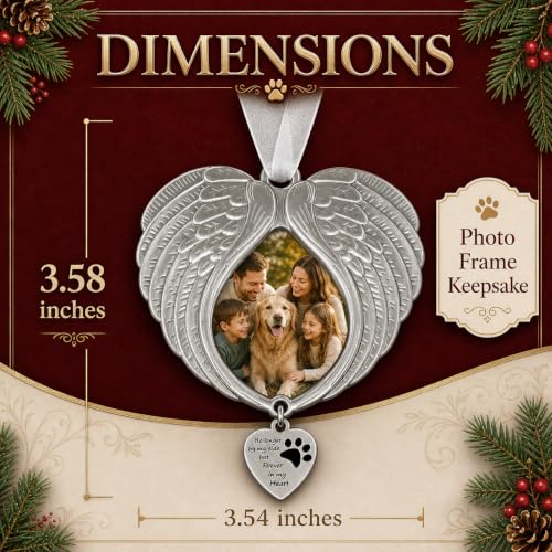 Pet Memorial Gift Dog Memorial Christmas Ornament Angel Wings Frame | Pet Loss Gifts for Dogs, Pet Remembrance Decorative Ornaments, Angel Wings, Christmas Tree, with Photo Holder - style: With Photo Holder