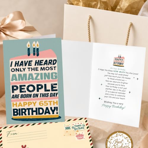 65th Birthday Card, 65th Birthday Card for Women Men with Seal and Envelope, 1965 Birthdayy Card for Mom Dad Wife Husband Him Her Friend Grandma Grandpa - color: 65th
