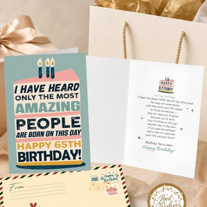 65th Birthday Card, 65th Birthday Card for Women Men with Seal and Envelope, 1965 Birthdayy Card for Mom Dad Wife Husband Him Her Friend Grandma Grandpa - color: 65th