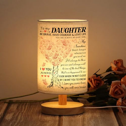 WSYEAR Daughter Gifts from Mom, to Daughter Fabric Table Lamp, Birthday Graduation Gifts for Daughter from Mom Dad, Bedside Table Lamp Gifts for Daughter Adult from Mother - color: Daughter Lamp