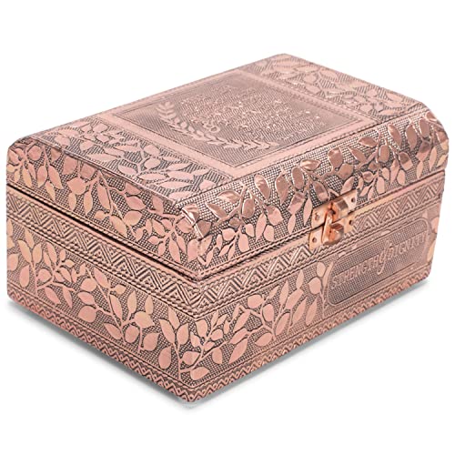 Cottage Garden Strength Copper Tone Metal Stamped Round Top Trunk Keepsake Box - color: Copper Tone, style: Strength