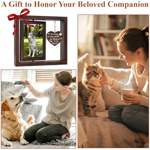 Tsxcnaa Dog Memorial Frame, Pet Memorial Picture Frame for 4’x6’ Photo with Wooden Rotating Heart, Dog Memorial Gifts for Loss of Pet, Remembrance Keepsake Gift for Pet Lover