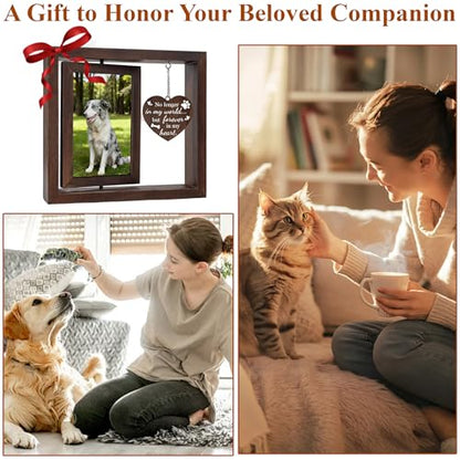 Tsxcnaa Dog Memorial Frame, Pet Memorial Picture Frame for 4’x6’ Photo with Wooden Rotating Heart, Dog Memorial Gifts for Loss of Pet, Remembrance Keepsake Gift for Pet Lover