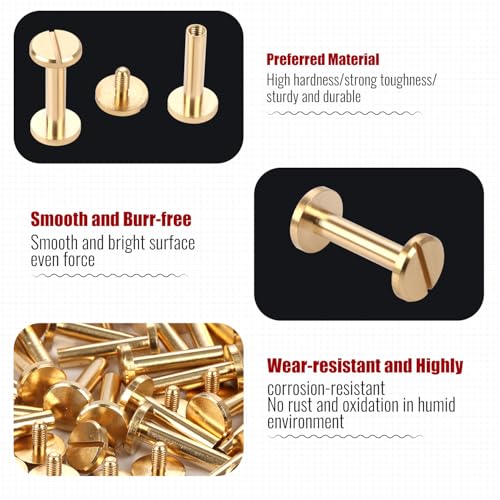 Brass Chicago Binding Screws - 4mm x 18mm Binding Posts - 10mm Phillips Nut - Chicago Screw Binding Post Screw Kit for DIY Leather Decoration Scrapbook Photo Albums Bookbinding (Brass, 25 PCS) - size: 4mm x 18mm