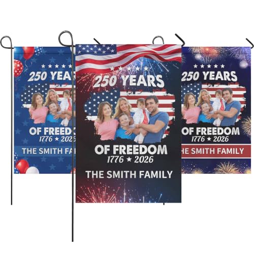 Custom 250th Anniversary USA Garden Flag 250 Years of Freedom Personalized Name Photos House Flags Double Sided Garden Yard Lawn Outdoor Decoration for 4th of July Independence Day Gifts - color: Color 10