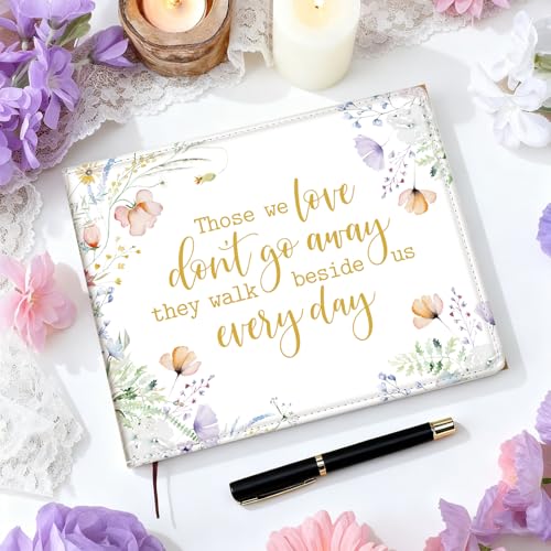 Patelai Funeral Guest Book with Pen Memorial Service Celebration of Life Sign in Book for Funeral Leather Cardinal in Loving Memorial Gift, 112 Pages(Colorful Flower) - style: Colorful Flower