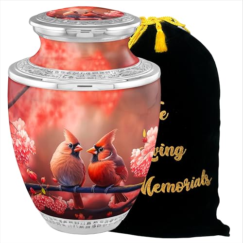 Cardinal Couple Cremation Urns for Adult Ashes Male Female - 200lbs Burial Urns for Human Ashes with Velvet Bag (Cardinal Couple No Medallion - color: Cardinal Couple No Medallion Fast Shipping