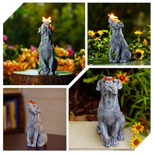 Goodeco Dog Statue with Solar Butterfly Garden Decor - color: Gray