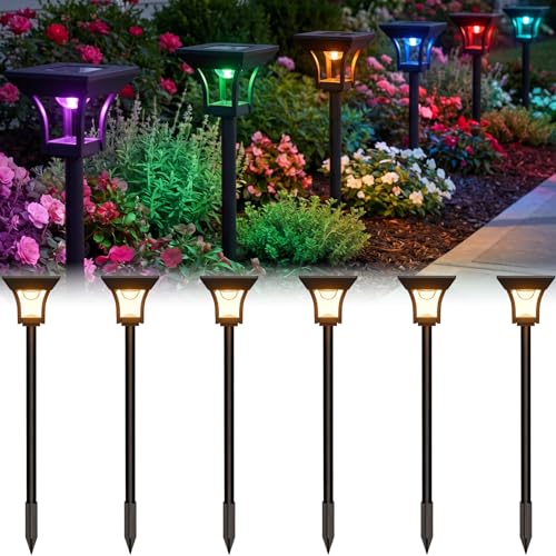 CINOTON RGBCW Solar Pathway Lights Outdoor, 3 Lighting Modes, 6 Pack | IP65 Waterproof, RGB, Warm White And Cool White, Auto On/Off, Solar Powered, Easy Installation for Garden, Walkway & Driveway - size: 6 Pack