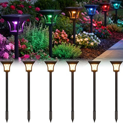CINOTON RGBCW Solar Pathway Lights Outdoor, 3 Lighting Modes, 6 Pack | IP65 Waterproof, RGB, Warm White And Cool White, Auto On/Off, Solar Powered, Easy Installation for Garden, Walkway & Driveway - size: 6 Pack