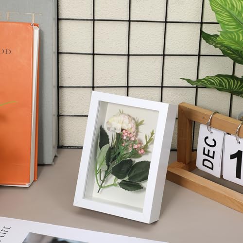 8 Pcs Shadow Box Frame, 4 x 6 Inch 3D Shadow Boxes Display Cases 1.2in Depth Picture Frame Case Wood Memory Display Cases for Dried Flowers DIY Craft Memorabilia Medals Photos(White) - color: White
