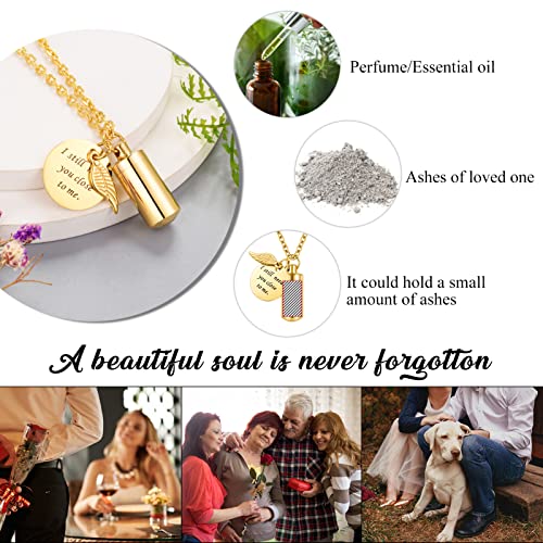 abooxiu Cylinder Urn Necklace for Ashes Cremation Jewelry/Keychain for human Pet Stainless Steel Memorial Keepsake Pendant with Angel Wing Charm Ashes - color: Gold-s
