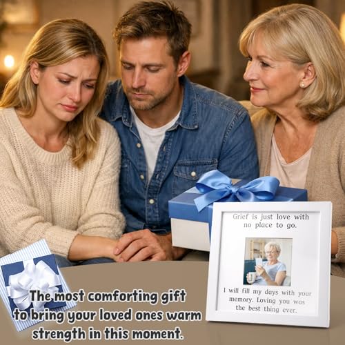 THYGIFTREE Memorial Picture Frame for Loss of Mom Gifts - Grief is Just Love With No Place To Go Sympathy Tribute - 9.5x9.5 Rustic Wood Photo Holder - Modern Bereavement Decor for Healing Friend