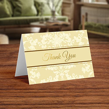 Designer Greetings Thank You Greeting Cards - size: 48 Pack Thank You - Gold & Ivory Foliage