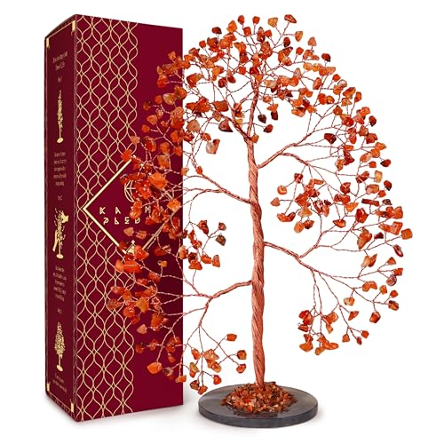Crystal Tree of Life Birthday Gifts for Women, Men, Frineds, Handmade Carnelian Chakra Tree for Home, Room, Office Decor, Bring Money, Positivity, Reiki Healing, Good Luck, Gifts for Mom & Dad - color: 14 Carnelian Slice Base 300 Beads