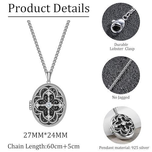 925 Sterling Silver Pictures Locket Necklace for Women Men - color: Black plated 10