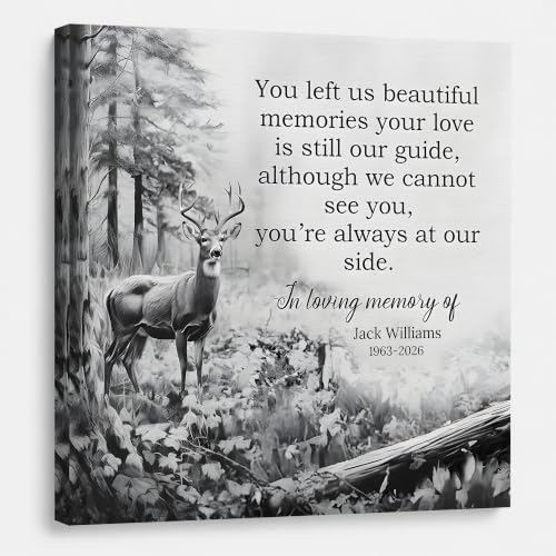 KiKiLuna Personalized in Loving Memory Deer Forest Memorial Canvas Wall Art - color: Design 5
