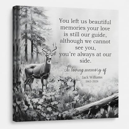 KiKiLuna Personalized in Loving Memory Deer Forest Memorial Canvas Wall Art - color: Design 5