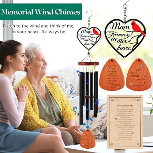Kathfly Cardinal Wind Chimes for Loss of Loved One, 28" Memorial Wind Chimes for Outside, Cardinal Sympathy Bereavement Condolence Funeral Windchime Gifts for Loss of Mother Mom - style: Memorial Mom