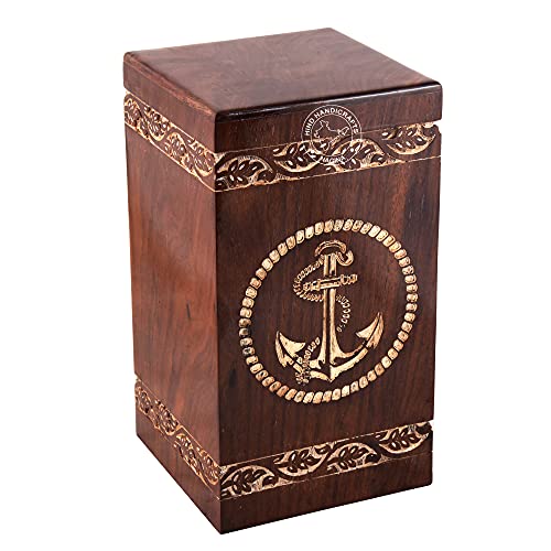 Rosewood Cremation Urns for Human Ashes Adult Large - Wooden Burial Urn for Columbarium - Funeral Urn Box (250 Cubic Inches - RW, Anchor) - color: Anchor, size: 250 Cubic Inches - RW