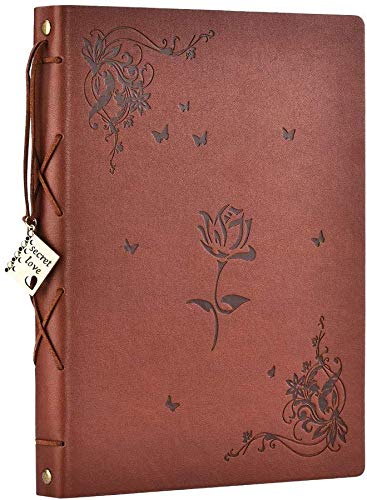 ZEEYUAN Scrapbook Album Leather Photo Album Memories DIY Scrap Book 10.8"x8.6" Large Family Photo Book Refillable 60 Pages for Anniversary Valentines Birthday Gifts Rose Brown - color: Rose Brown