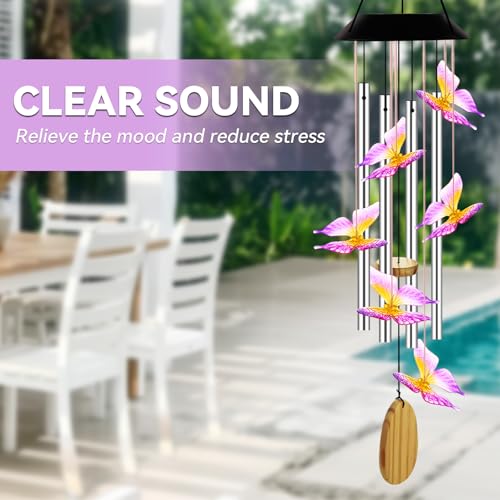 Solar Wind Chimes for Outside Color Changing Light, Purple Butterfly - color: Purple Butterfly